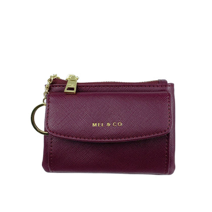 Mel&Co Saffiano-Effect Front Flap Pocket Pouch with Keyring Wine