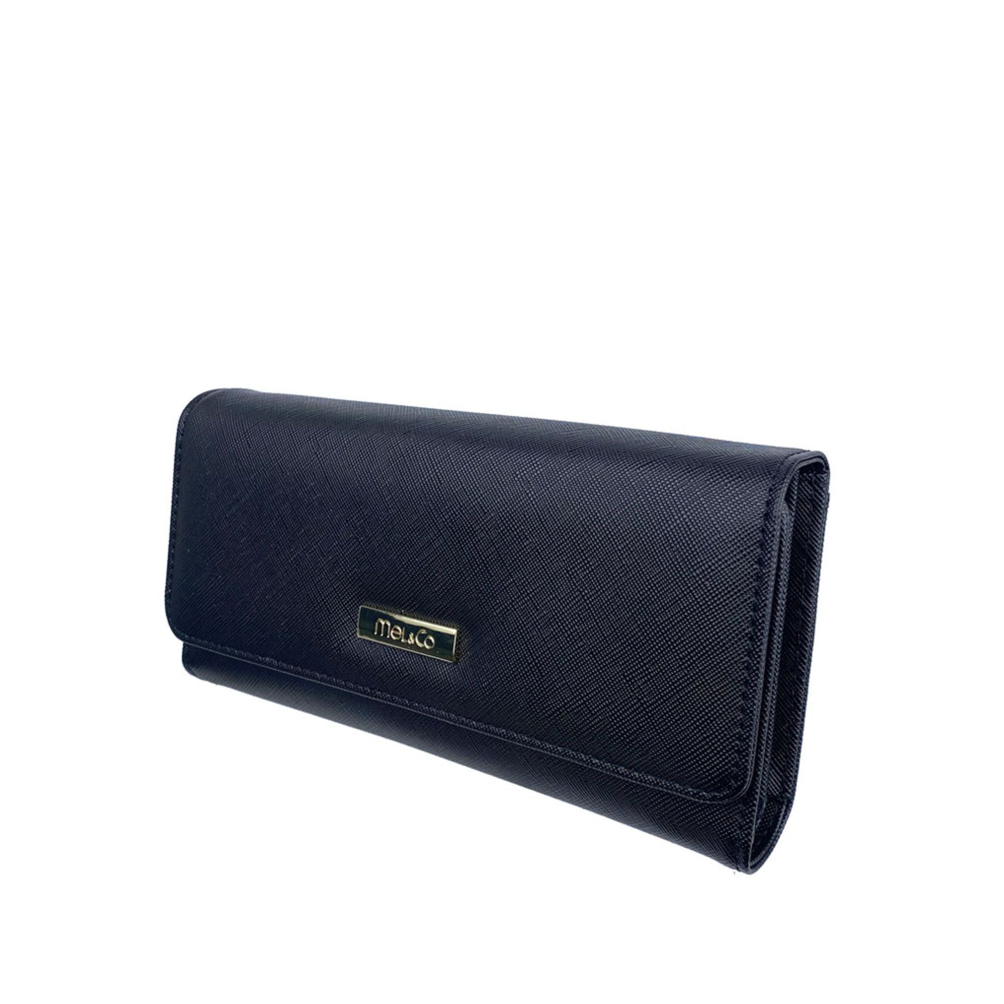 Mel&Co Saffiano Leatherette Tri-Fold Long Wallet Black