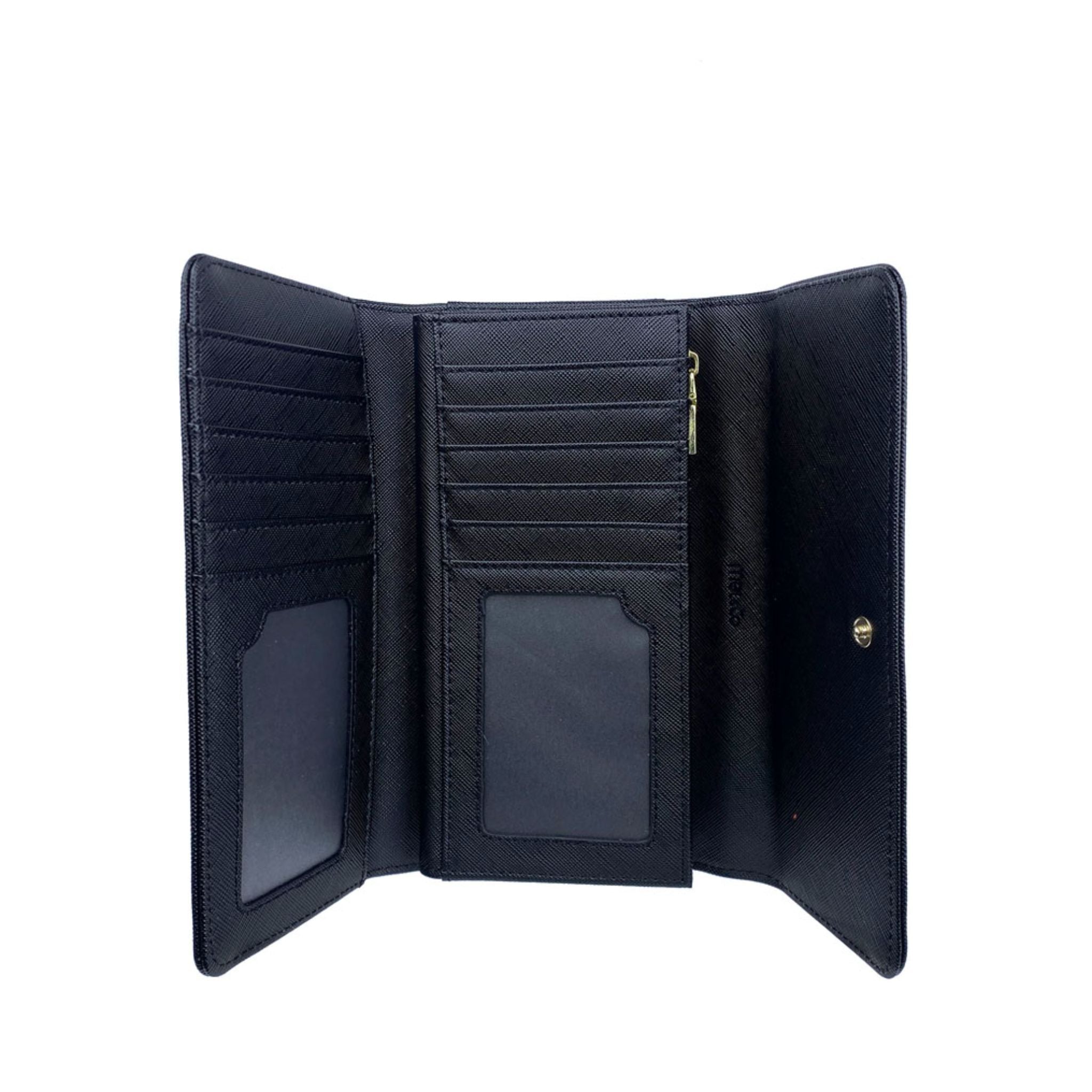 Mel&Co Saffiano Leatherette Tri-Fold Long Wallet Black