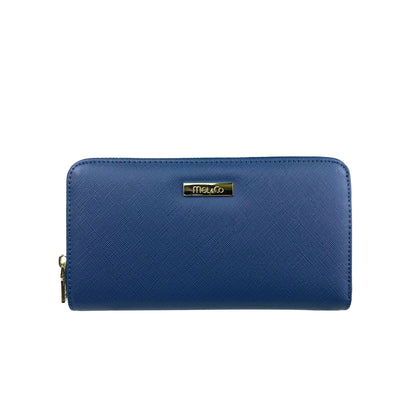 Mel&Co Saffiano Leatherette Zip-around Long Wallet - Blue