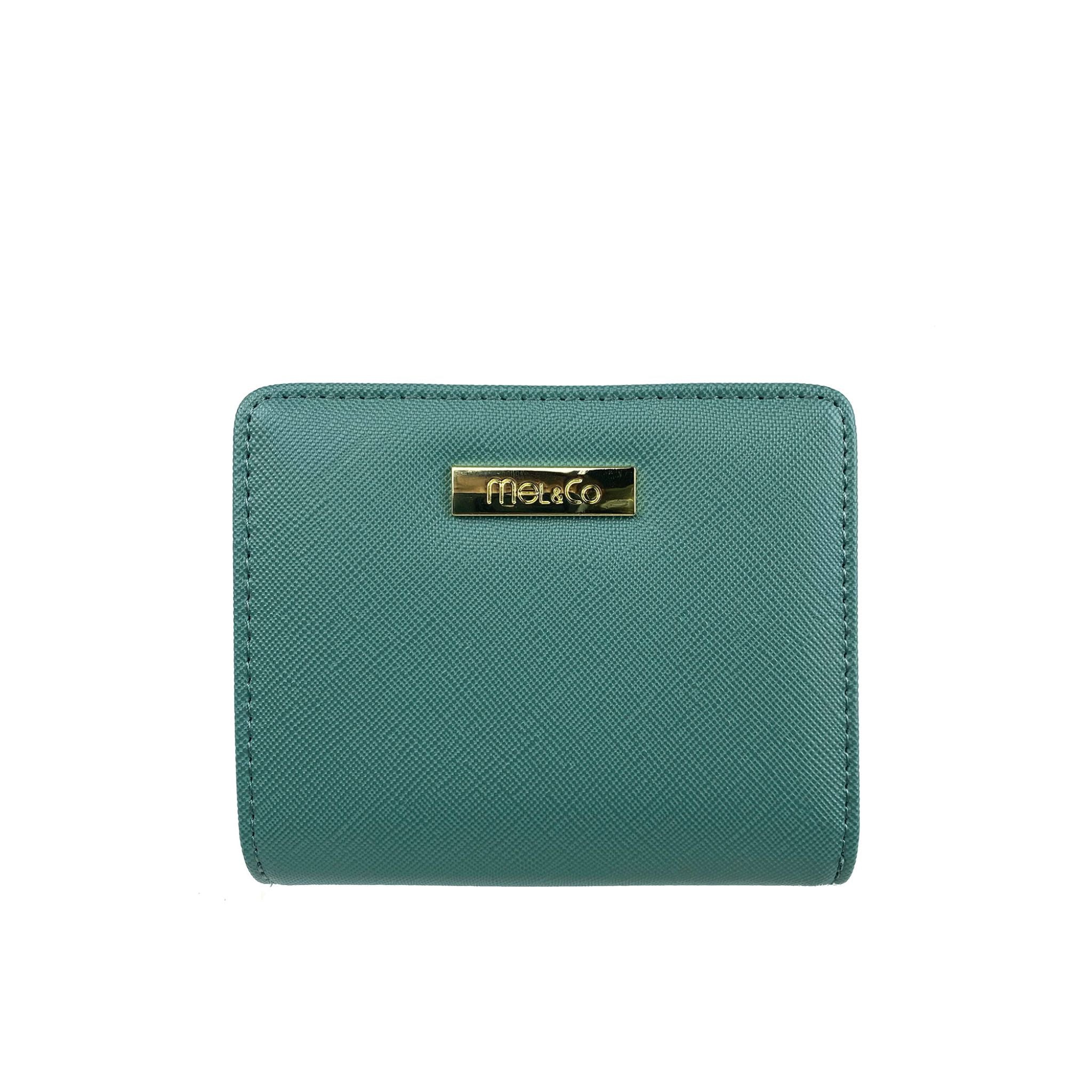 Mel&Co Saffiano Leatherette Bifold Zip Coin Card Wallet - Sea Green
