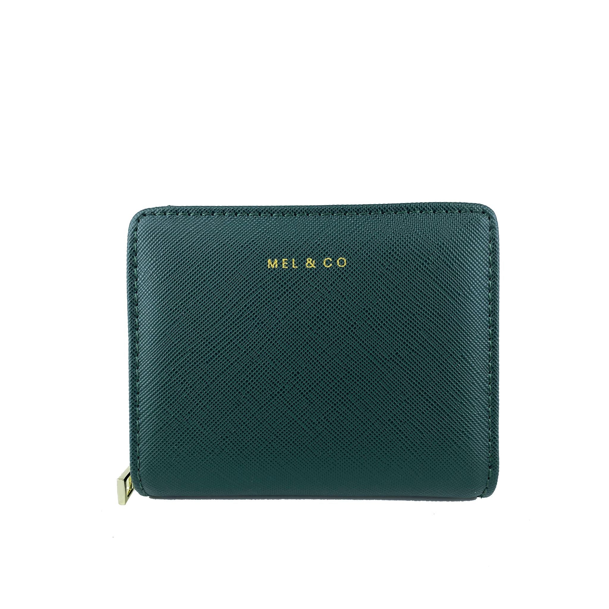 Mel&Co Saffiano-Effect Bifold Zip Coin Card Wallet Forest Green