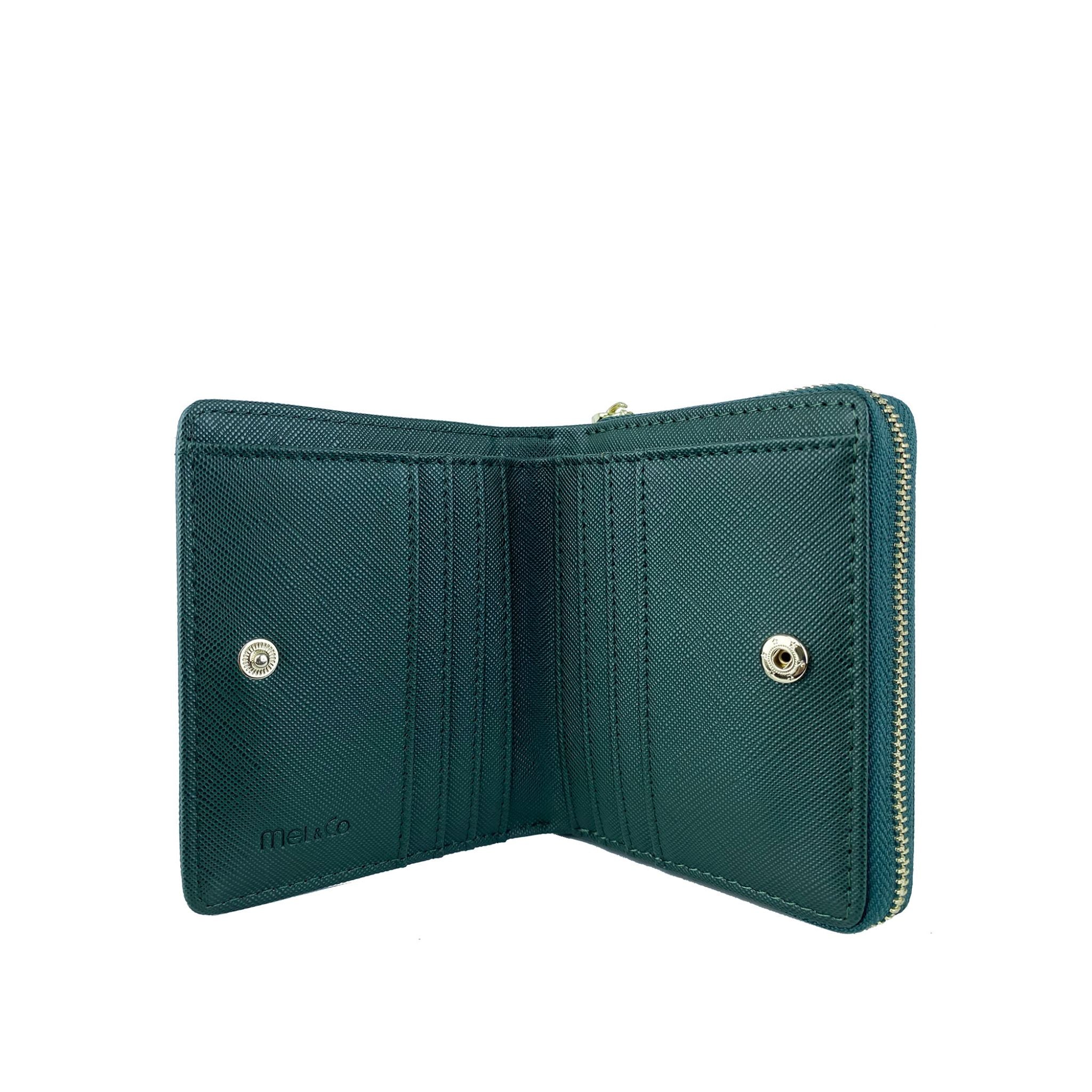 Mel&Co Saffiano-Effect Bifold Zip Coin Card Wallet Forest Green