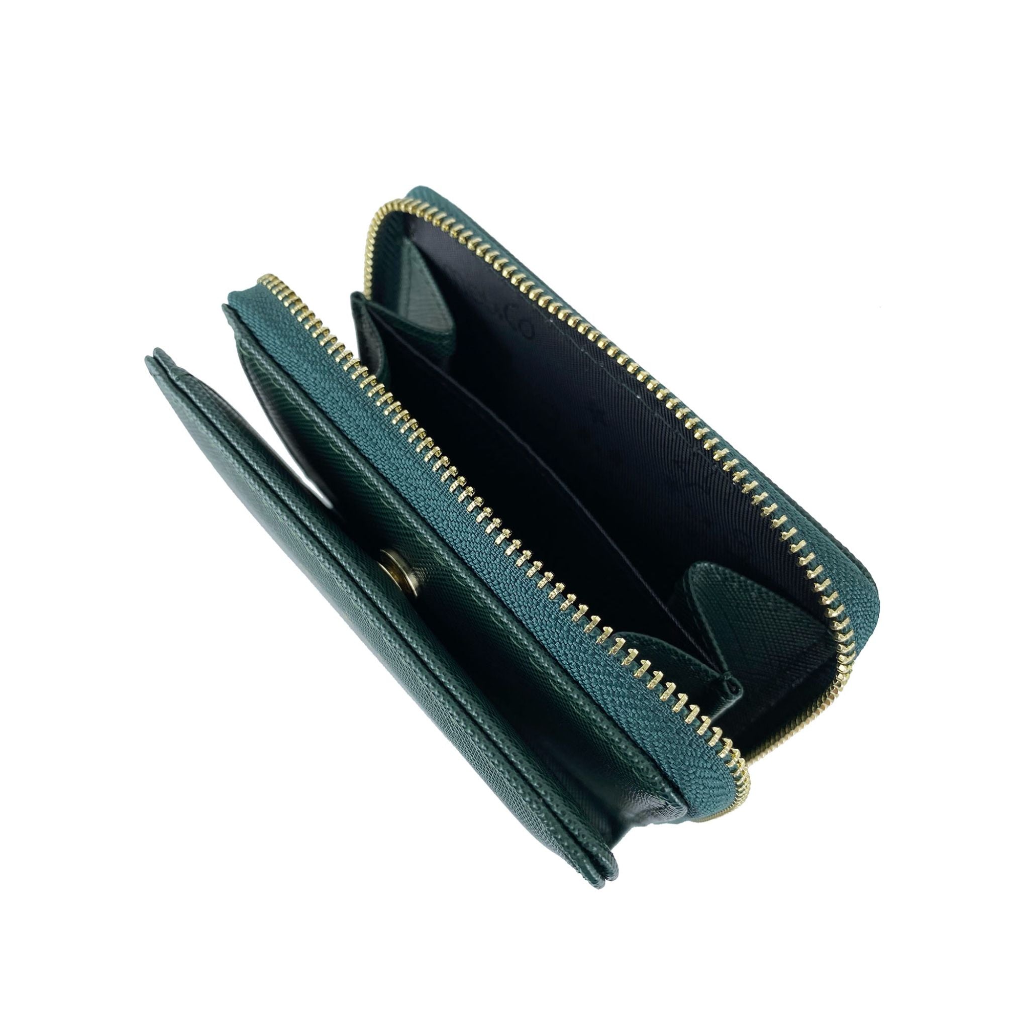 Mel&Co Saffiano-Effect Bifold Zip Coin Card Wallet Forest Green