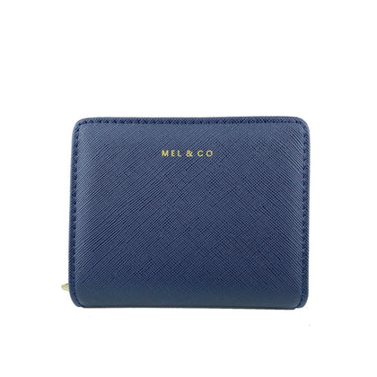 Mel&Co Saffiano-effect Bifold Zip Coin Card Wallet - Navy