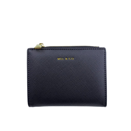 Mel&Co Saffiano-Effect Bifold Compact Snap Wallet Black