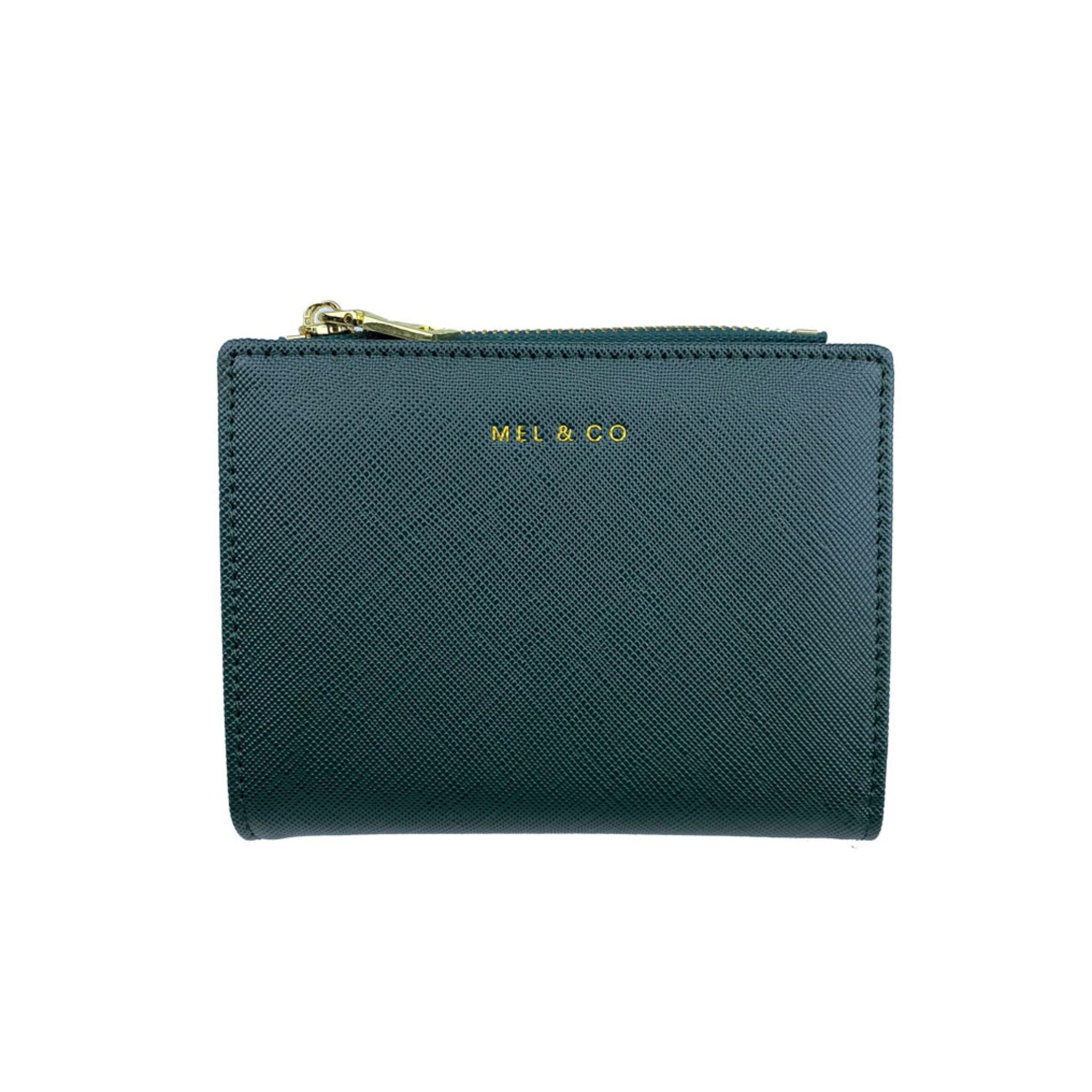 Mel&Co Saffiano-Effect Bifold Compact Snap Wallet Forest Green