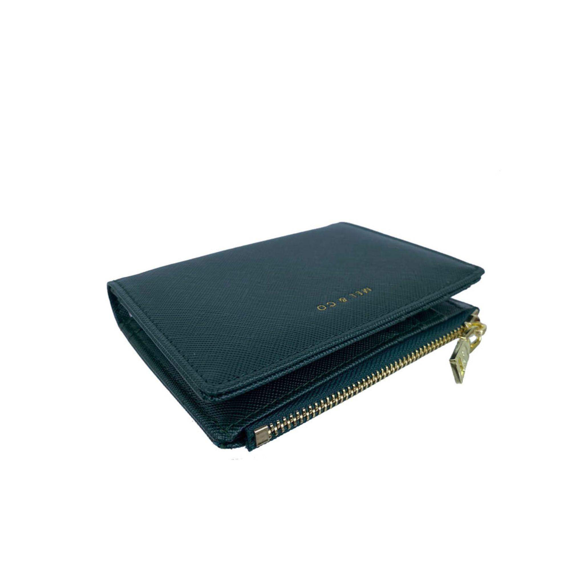 Mel&Co Saffiano-Effect Bifold Compact Snap Wallet Forest Green