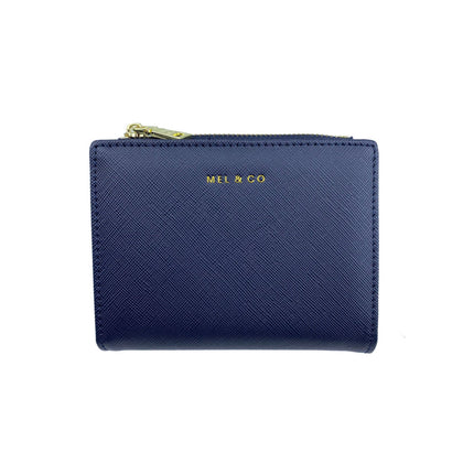 Mel&Co Saffiano-Effect Bifold Compact Snap Wallet Navy