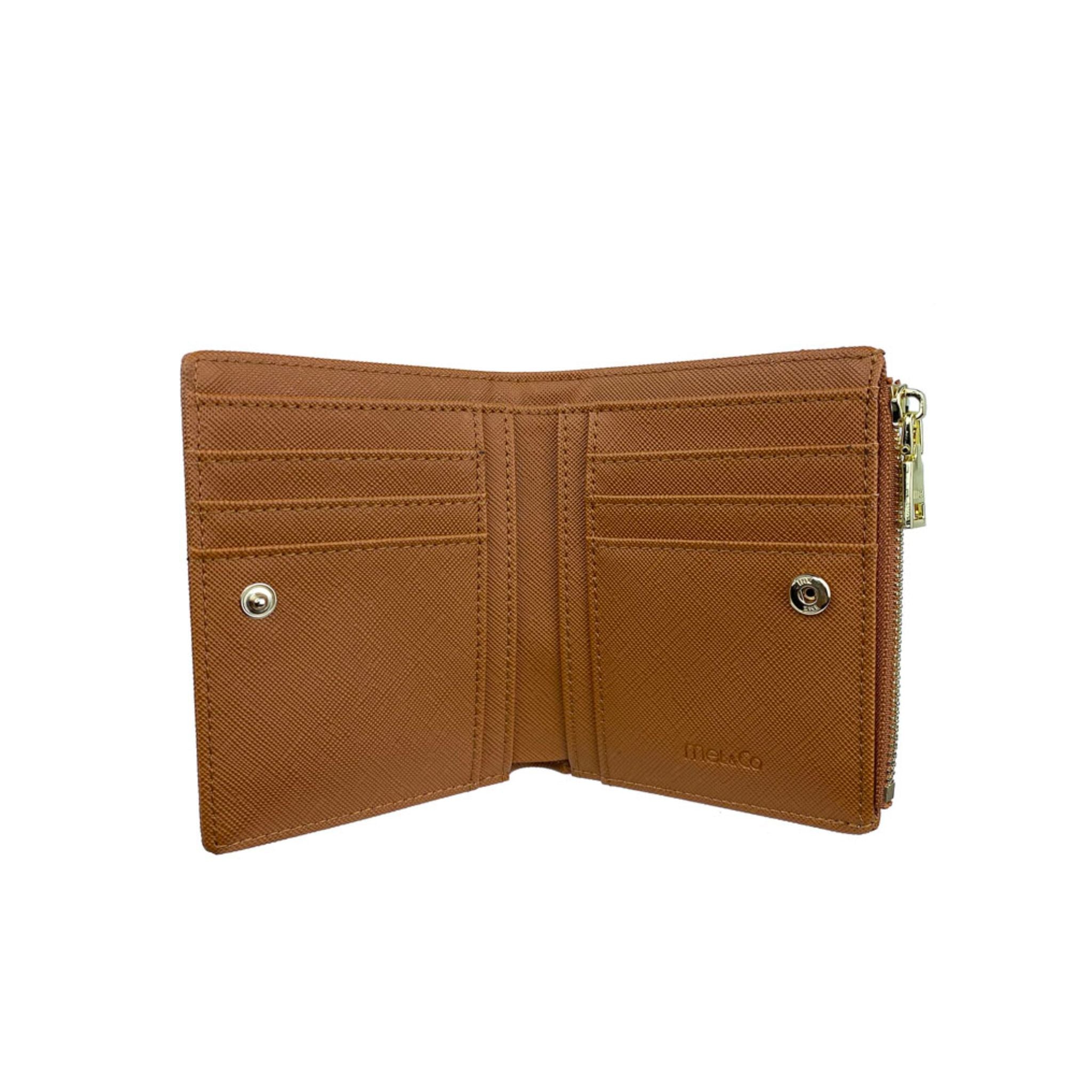 Mel&Co Saffiano-Effect Bifold Compact Snap Wallet Tan