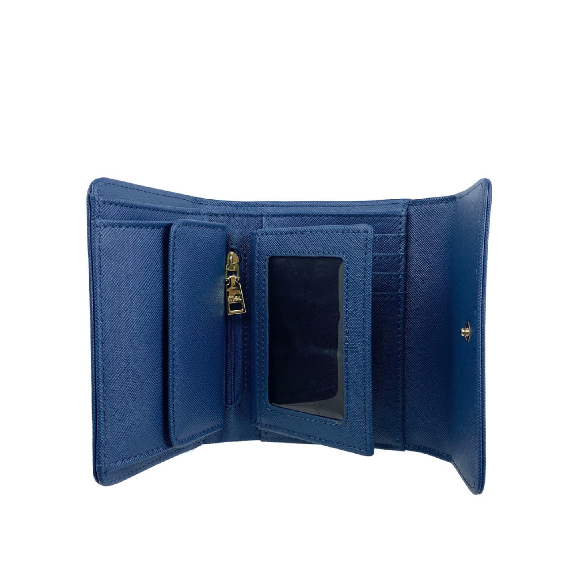 Mel&Co Saffiano Leatherette Half Flap Mid-Size Wallet Blue