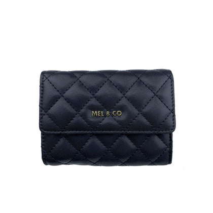 Mel&Co Quilted Tri-Fold Half Flap Wallet Black