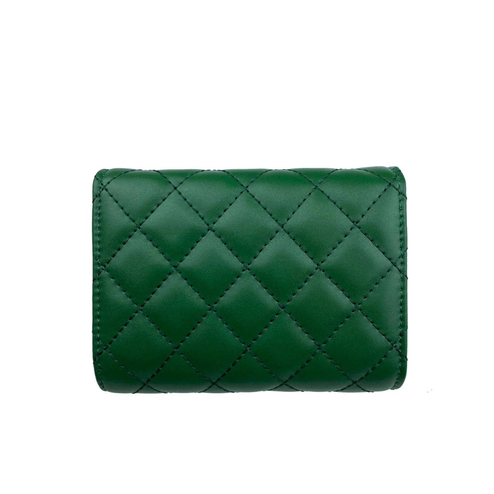 Mel&Co Quilted Tri-Fold Half Flap Wallet Green