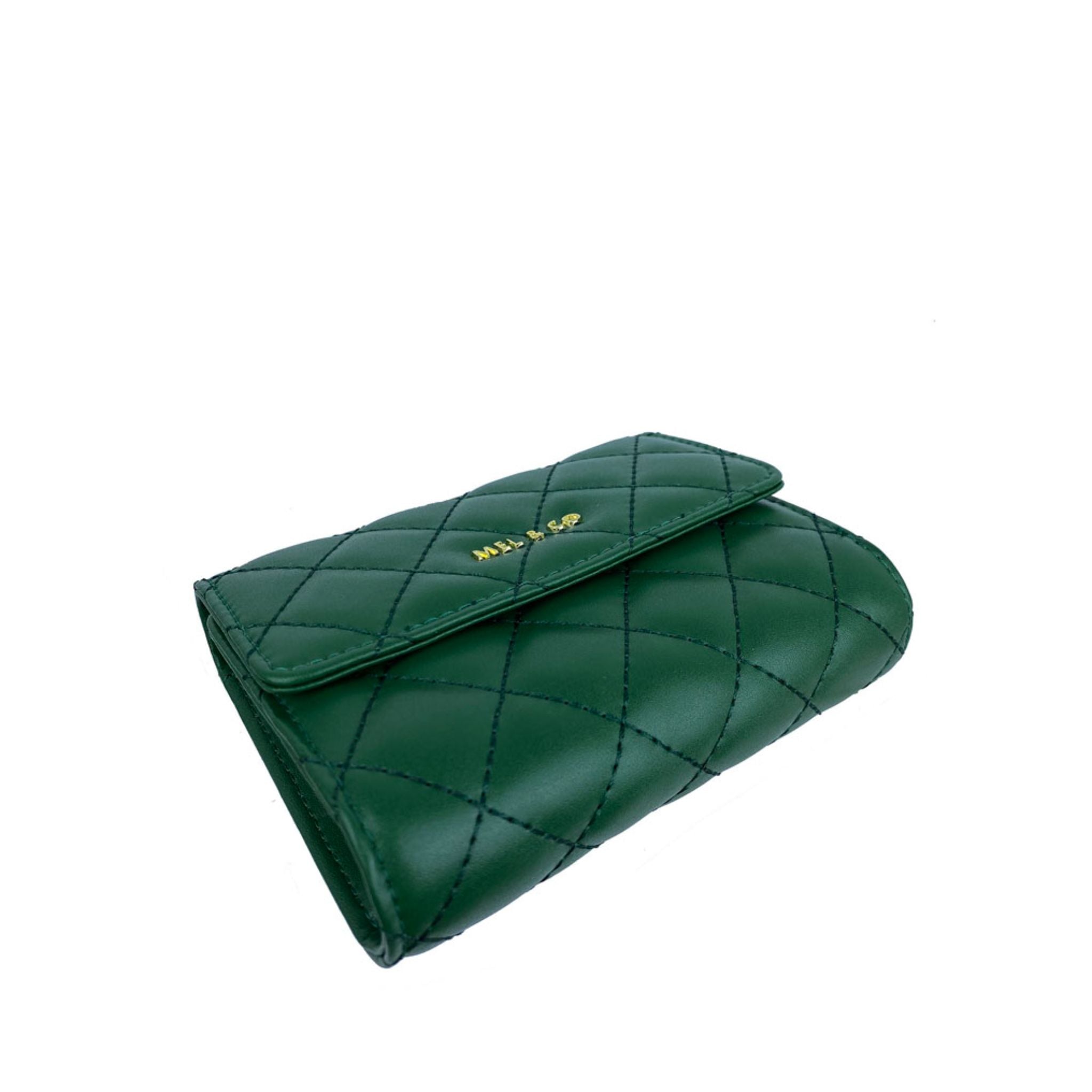 Mel&Co Quilted Tri-Fold Half Flap Wallet Green