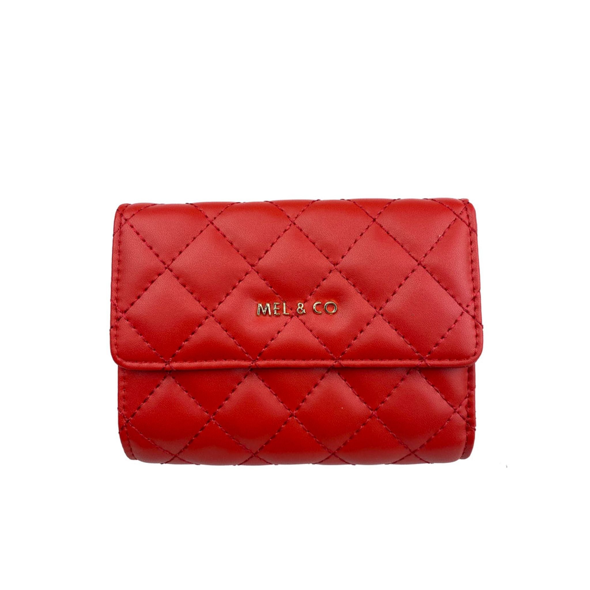 Mel&Co Quilted Tri-Fold Half Flap Wallet Red