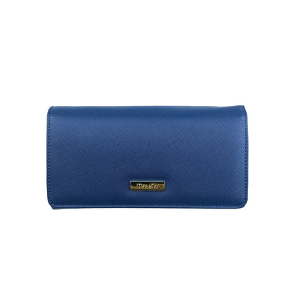 Mel&Co Saffiano Leatherette Tri-Fold Flap Large Wallet Blue
