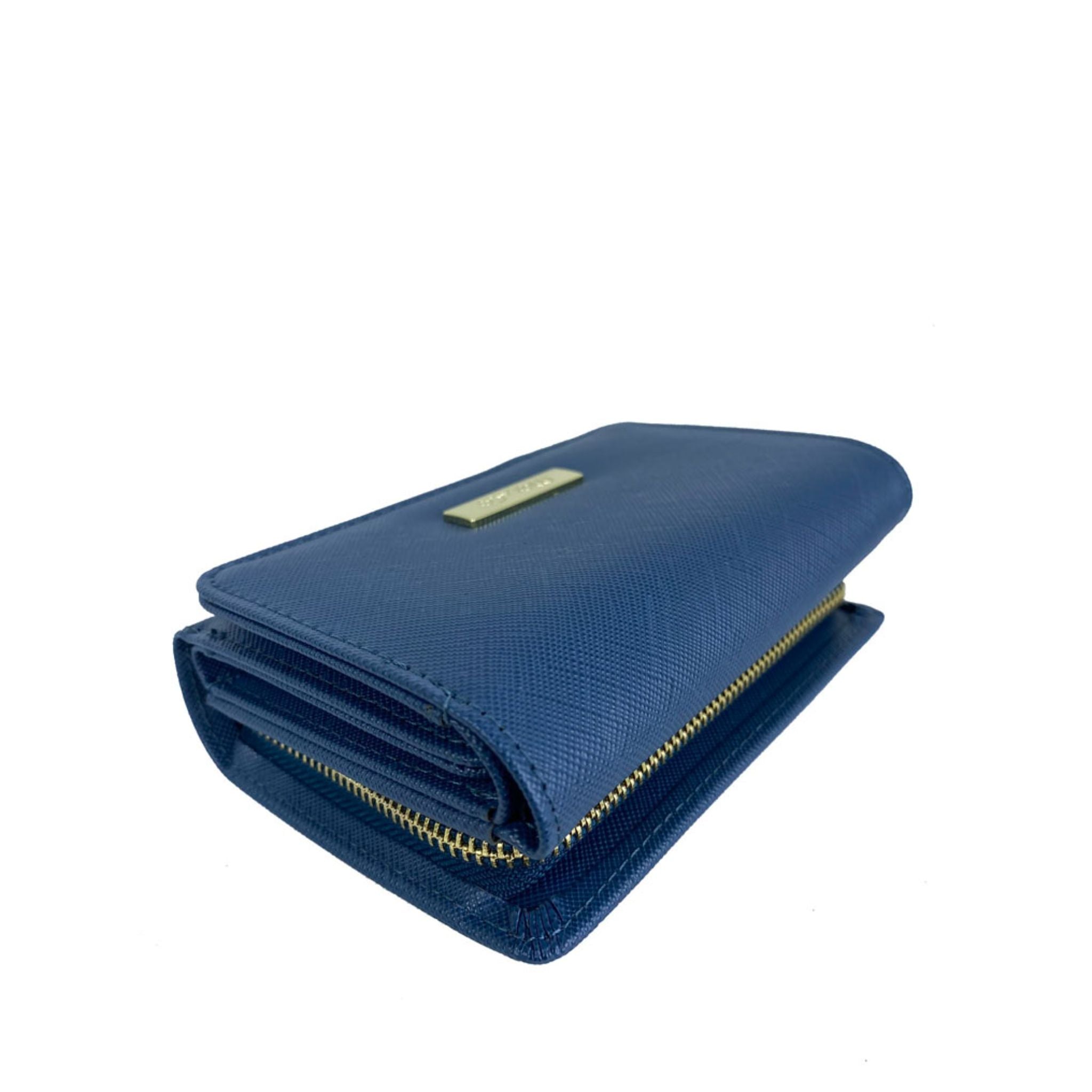 Mel&Co Saffiano Leatherette Tri-fold Wallet With Zipper Compartment Blue