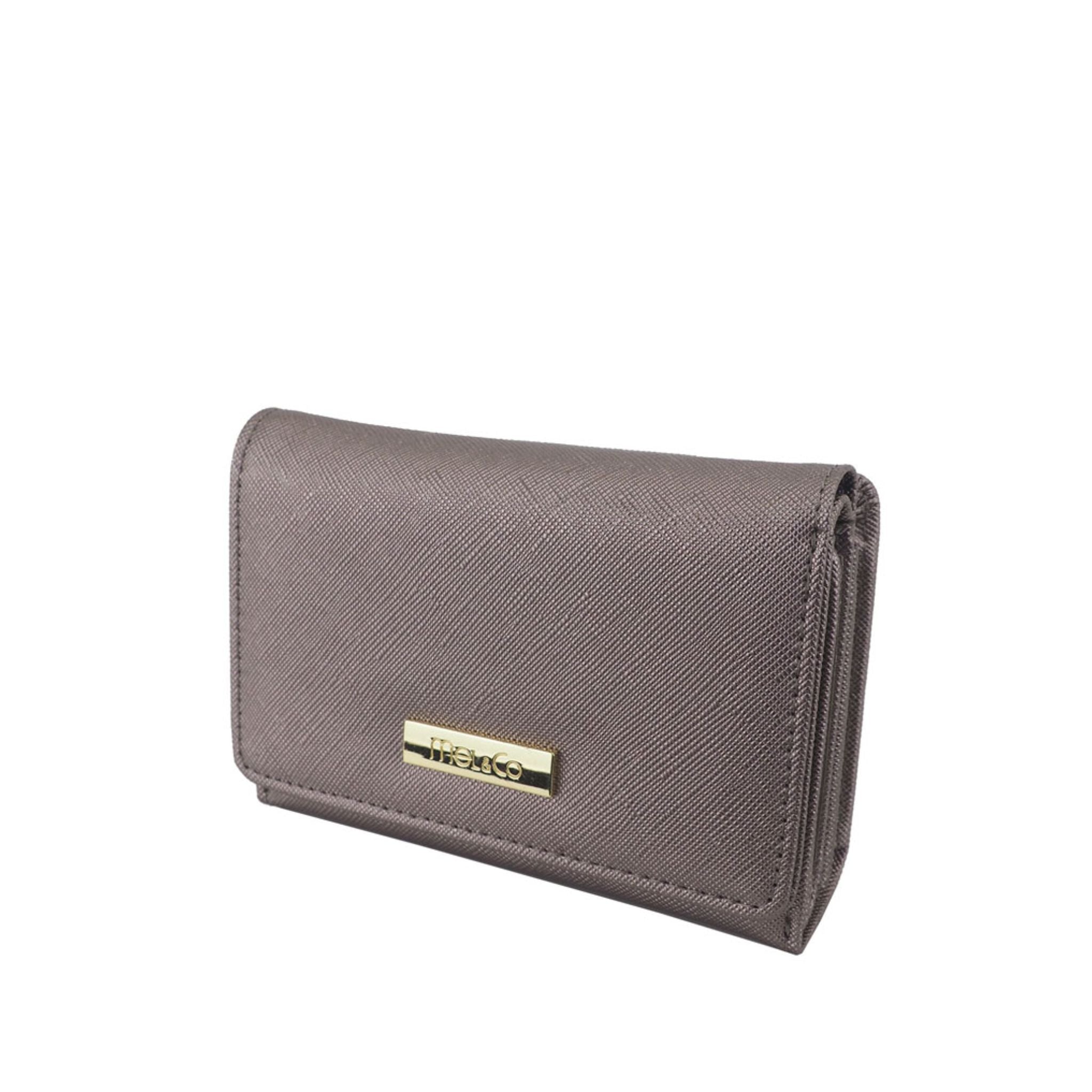 Mel&Co Saffiano Leatherette Tri-fold Wallet With Zipper Compartment Gun