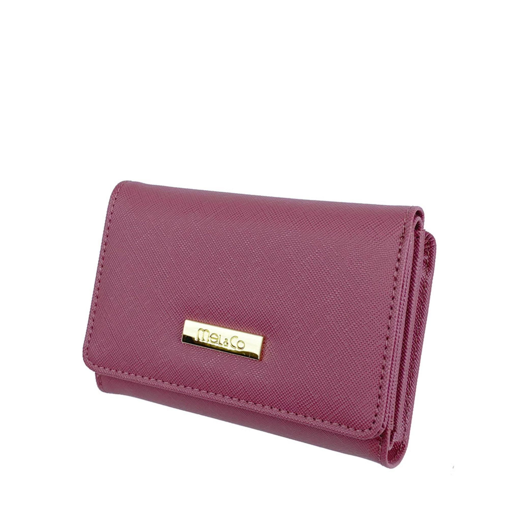 Mel&Co Saffiano Leatherette Tri-fold Wallet With Zipper Compartment Rose