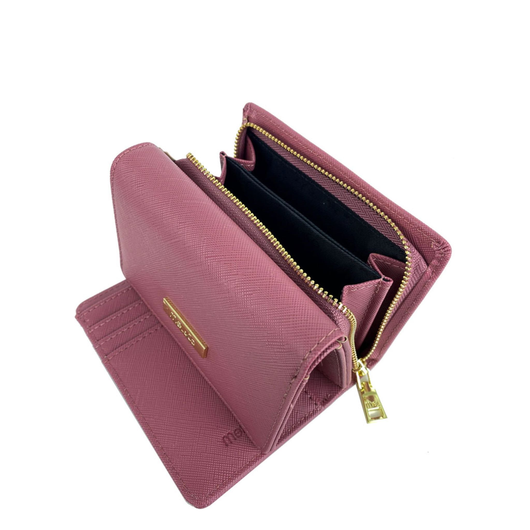 Mel&Co Saffiano Leatherette Tri-fold Wallet With Zipper Compartment Rose