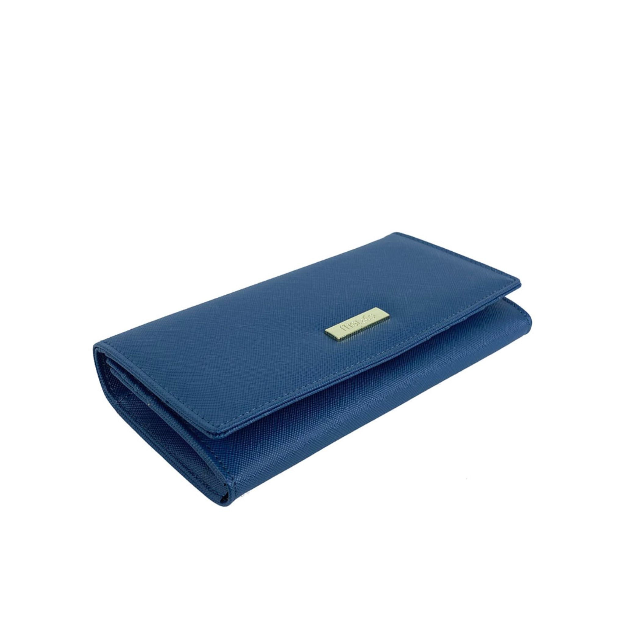 Mel&Co Saffiano Leatherette Basic Flap Long Wallet Blue