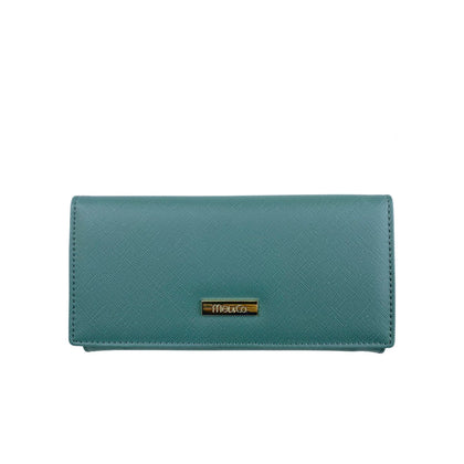 Mel&Co Saffiano Leatherette Basic Flap Long Wallet Sea Green