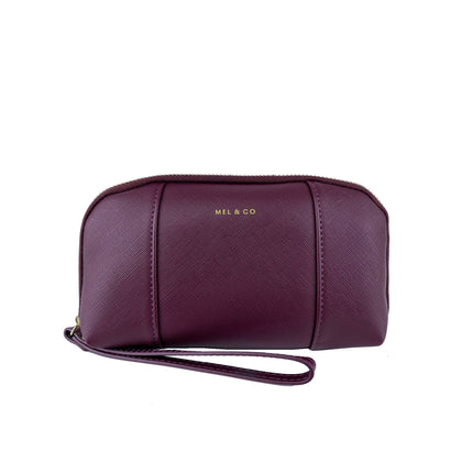 Mel&Co Saffiano-Effect Loop Handle Zip-Around Wristlet Pouch Wine