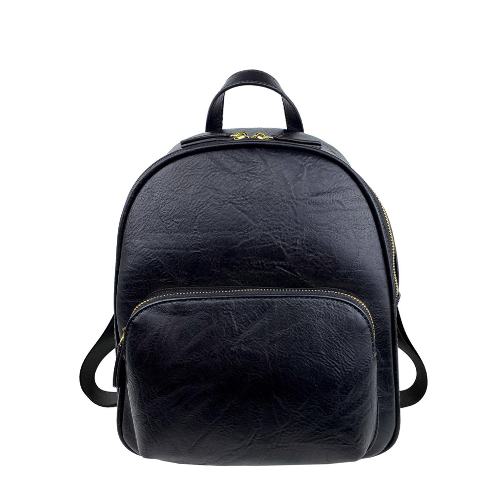 Mel&Co Faux Leather Round Top Minimalist Backpack Black