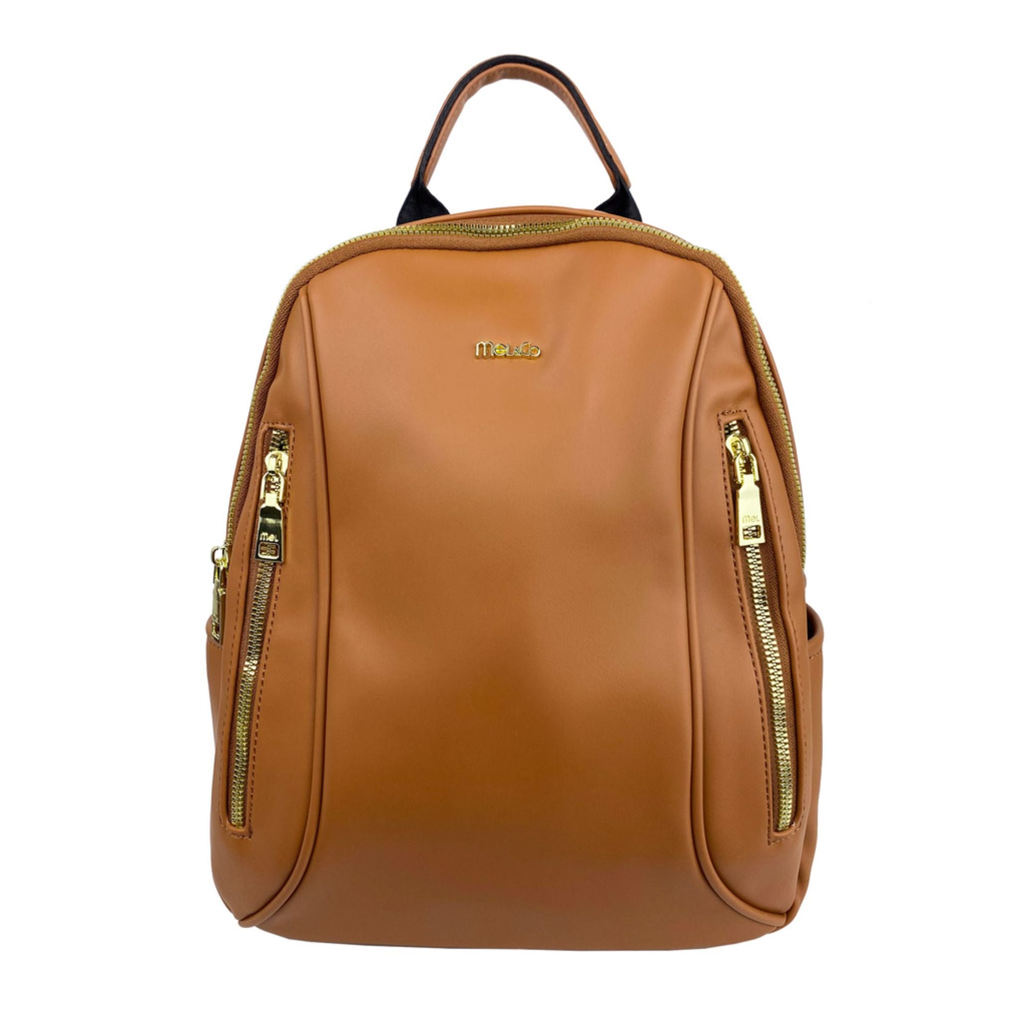 Mel&Co Round Top Backpack With Vertical Zipper Pockets Tan