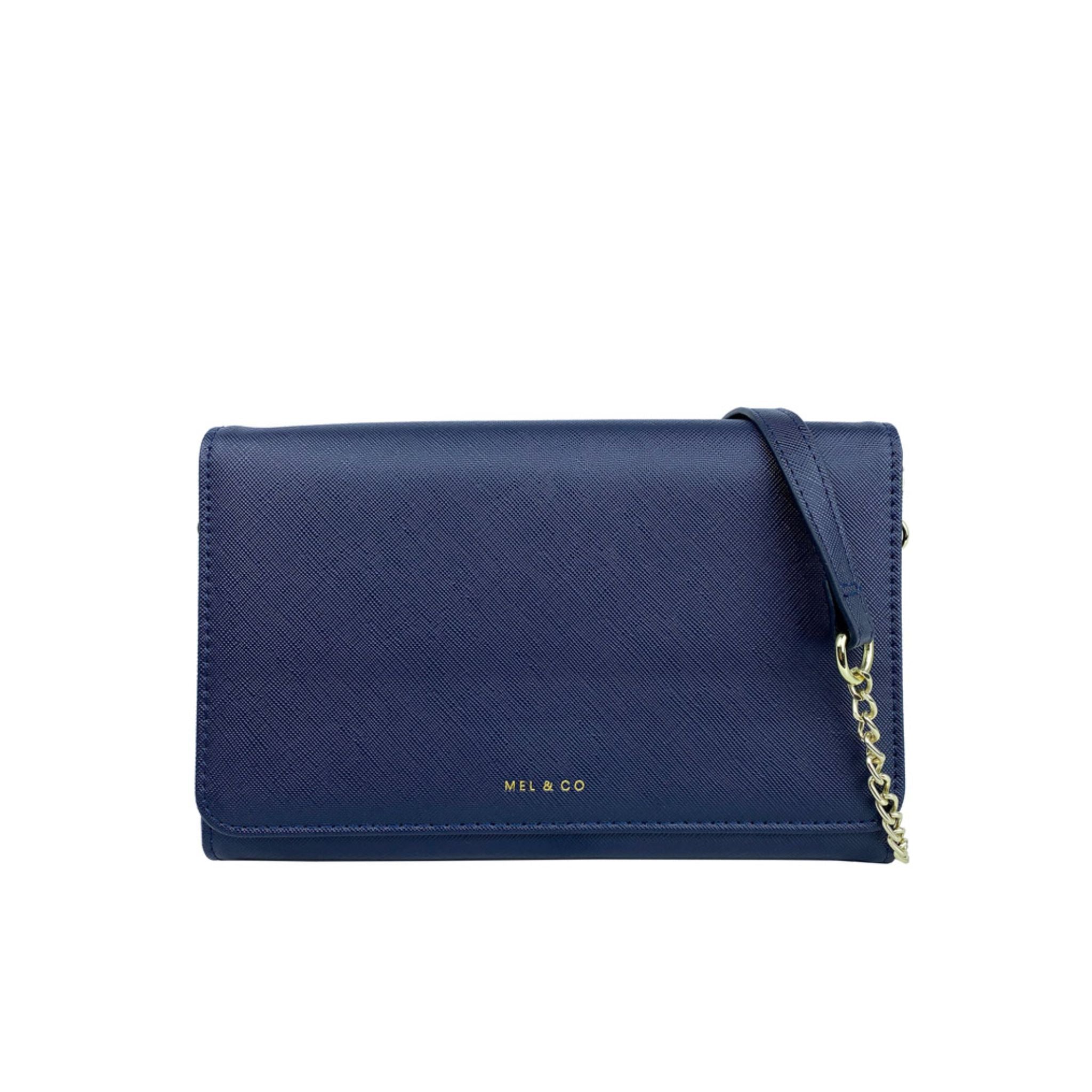 Mel&Co Saffiano-Effect Chain Wallet With Flap Compartment Navy