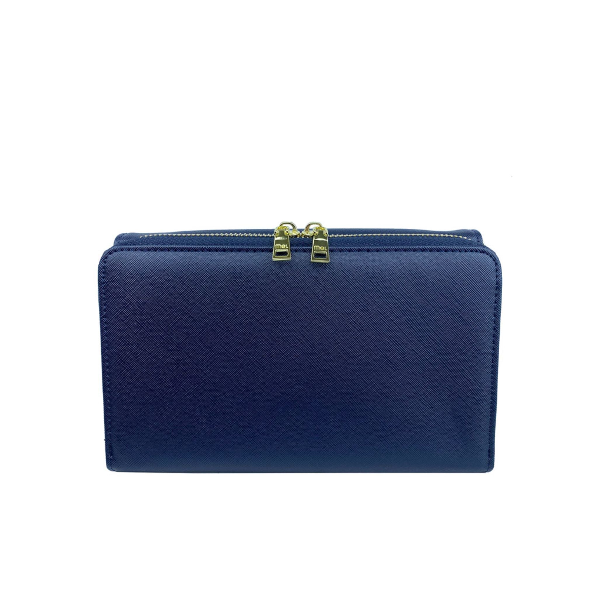 Mel&Co Saffiano-Effect Chain Wallet With Flap Compartment Navy