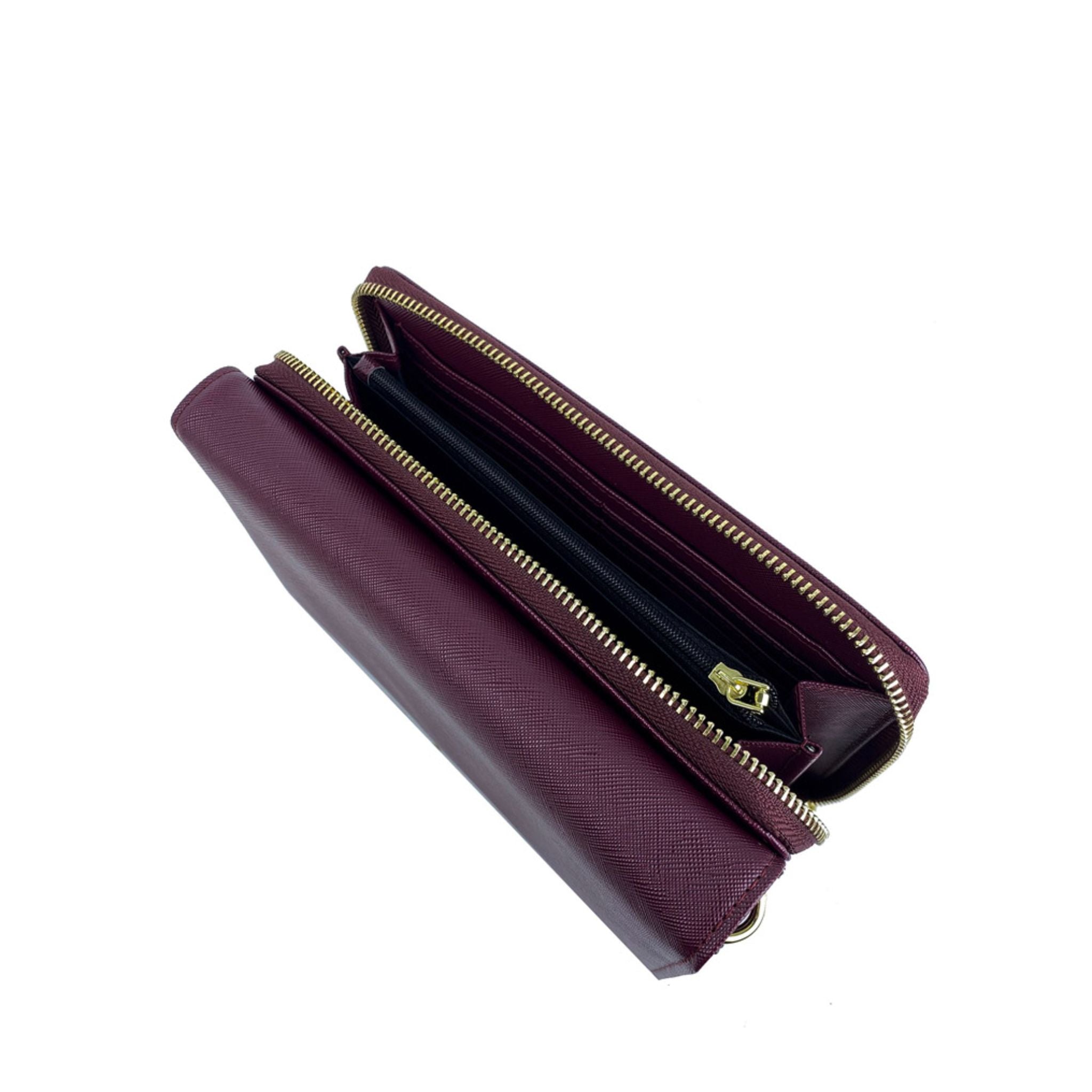 Mel&Co Saffiano-Effect Chain Wallet With Flap Compartment Wine