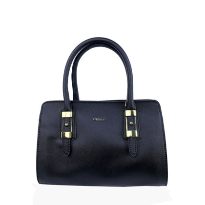 Mel&Co Saffiano-Effect Satchel With Metal Buckle Detail Black