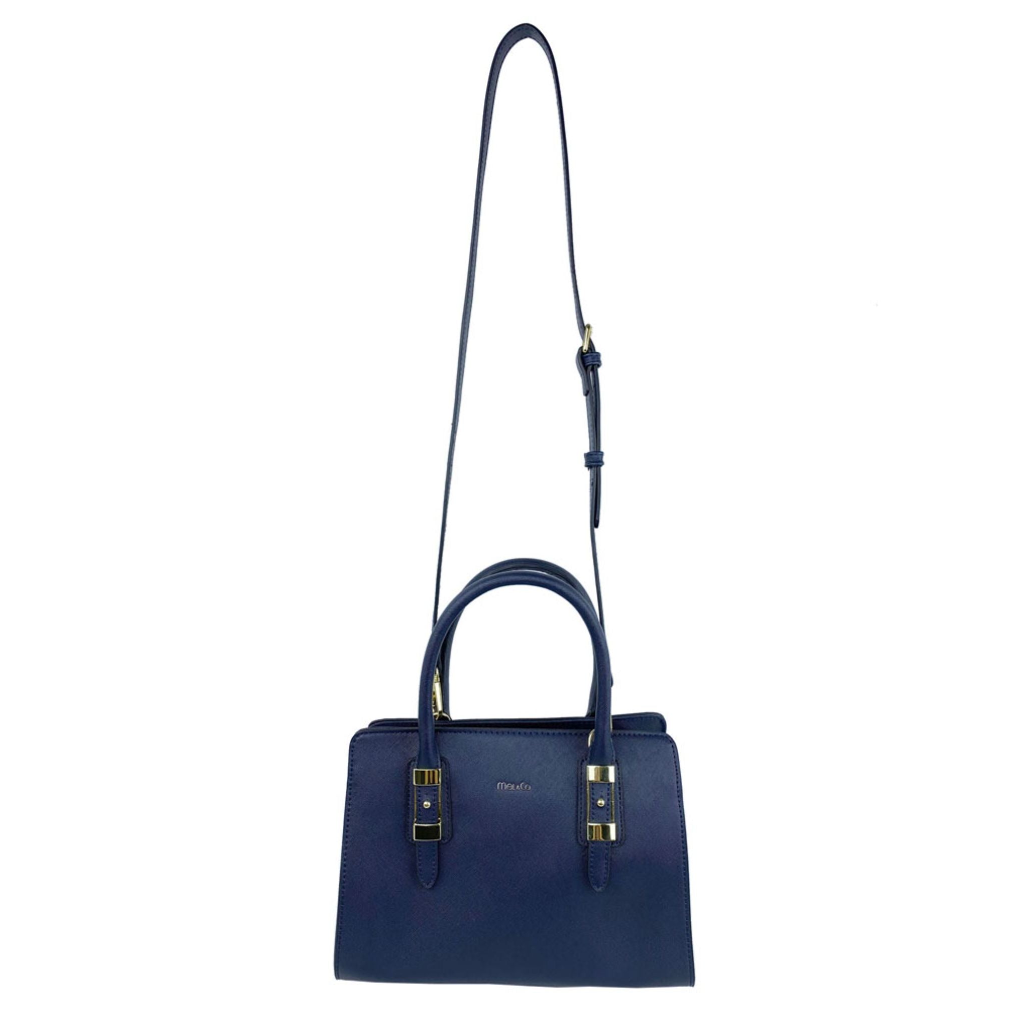 Mel&Co Saffiano-Effect Satchel With Metal Buckle Detail Navy