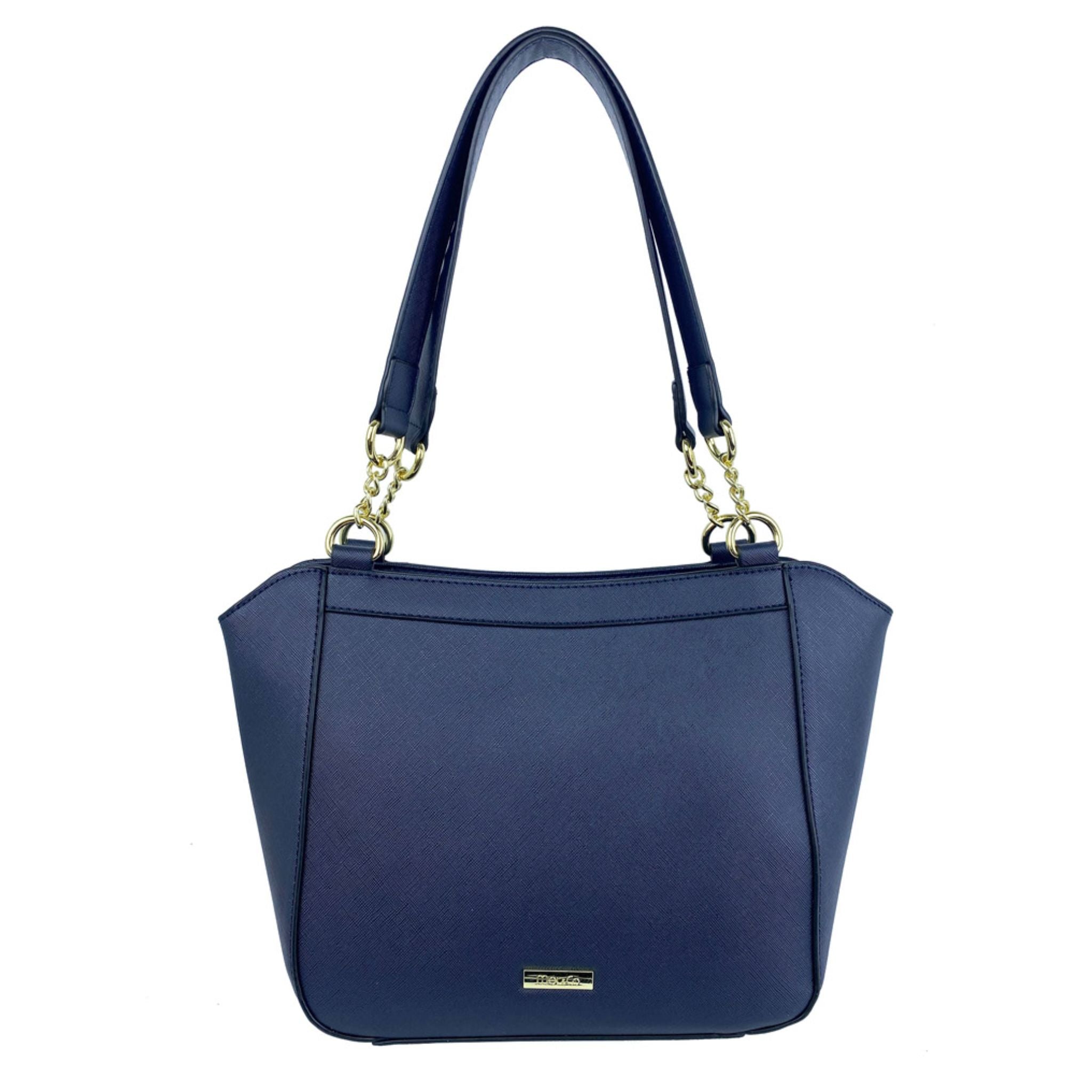 Mel&Co Saffiano Leatherette Double Handle With Chain Detail Navy