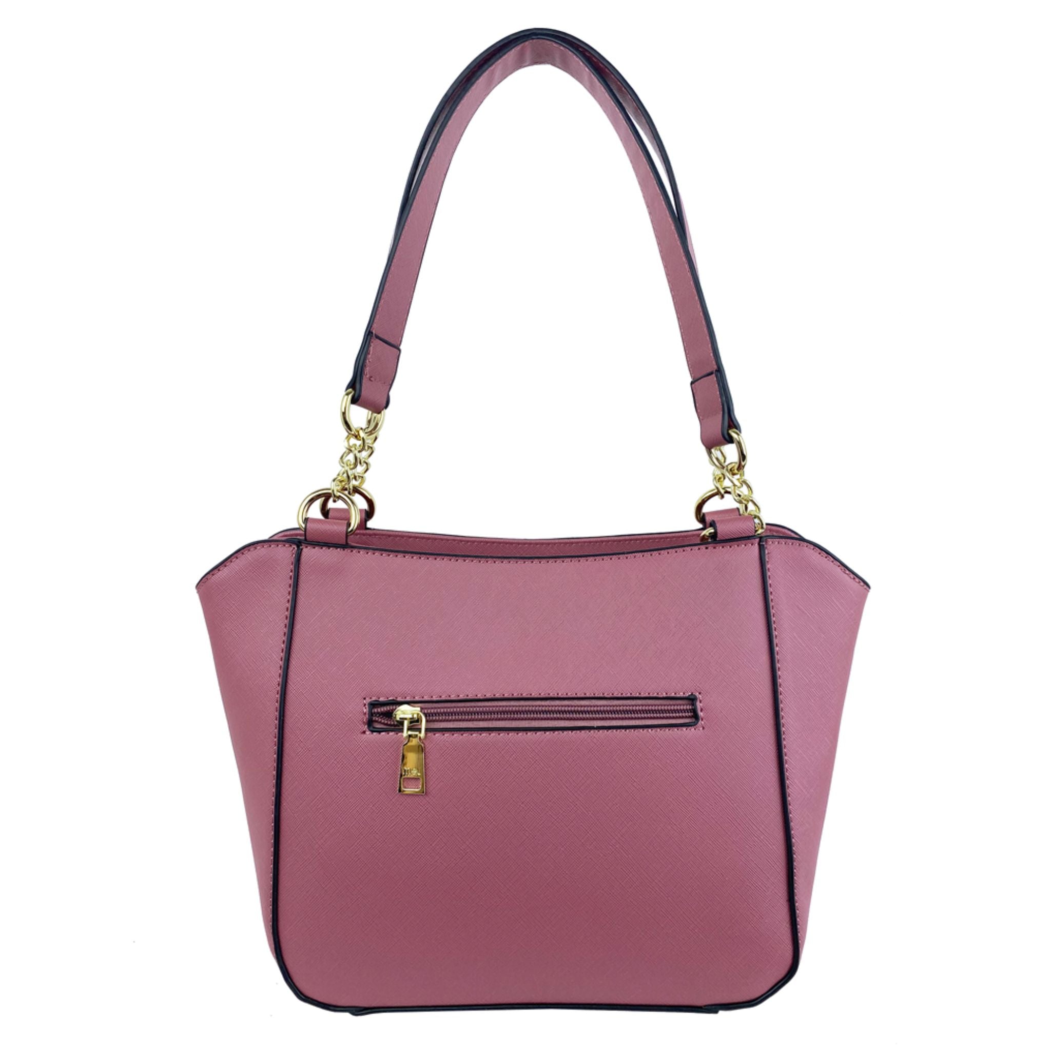 Mel&Co Saffiano Leatherette Double Handle With Chain Detail Rose