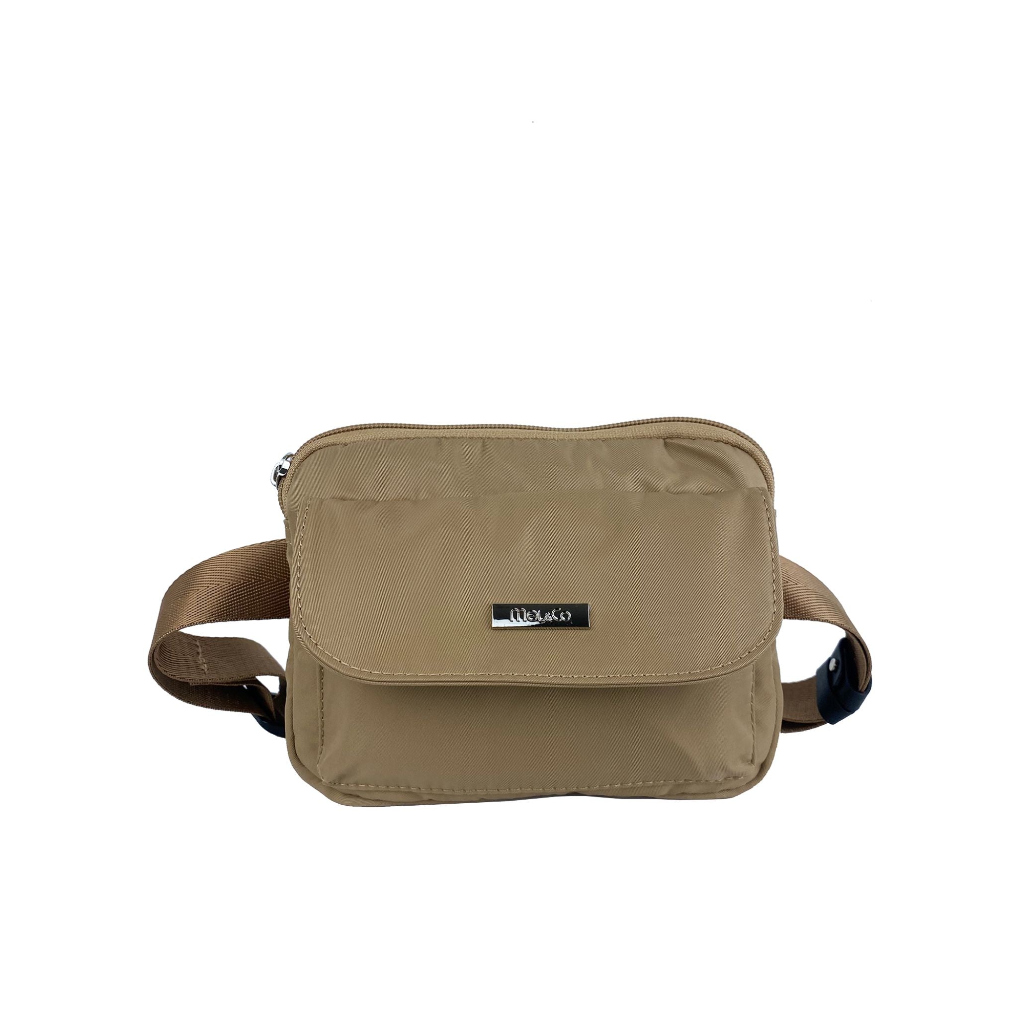 Mel&Co Nylon Waist Pouch With Front Flap Pocket Beige