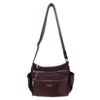 Mel&Co Nylon Multi Zip Sling Bag - Reddish Brown