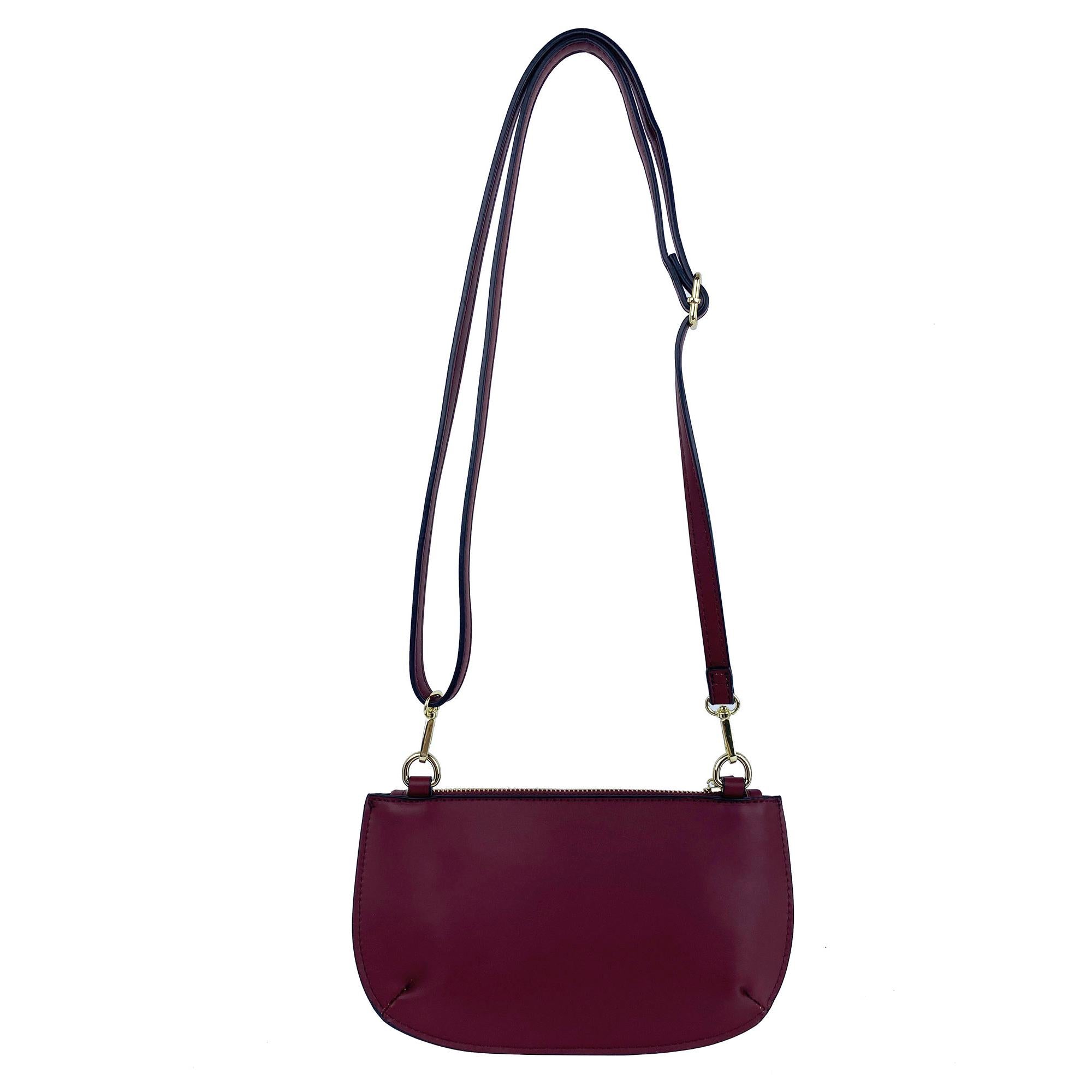 Mel&Co Box Calf Slim Sling Pouch With Turn Lock Detail Wine