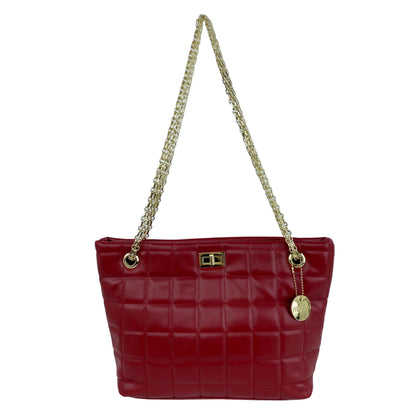Mel&Co Square Quilted Front Chain Shoulder Bag Red