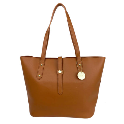 Mel&Co Grainy Tote Bag With Belt Snap Tan