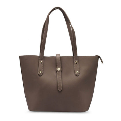 Mel&Co Grainy Tote Bag With Belt Snap Taupe