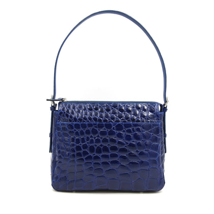 Sancho Genuine Crocodile Leather Shoulder Bag with Detachable Long & Short Shoulder Straps - Royal Blue