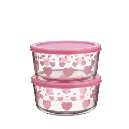 Pyrex 2pc 4 cup Decorated Storage Set - Pink Heart