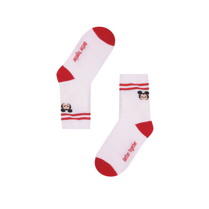 RAD RUSSEL Mickey and Minnie Kids Socks - Ages 7 to 12 - White