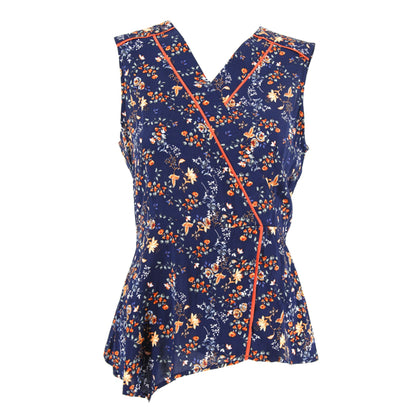 ENRO Floral Blouse with Piping Details Sleeveless Blouse - Printed