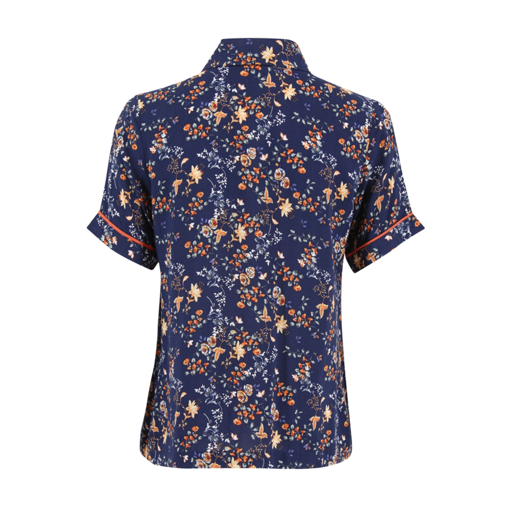 ENRO Mix Fabric Button Down With Piping Detail Blue Blouse - Printed