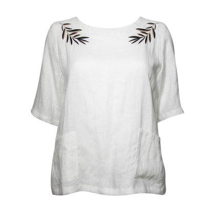 Shockwave Embroidery Linen Blouse - White