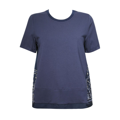 Tune Up Contrast Embroidery Blouse - Navy