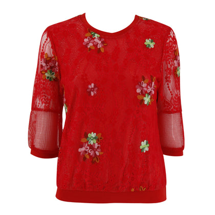 Tune up Flora Lace Blouse - Red